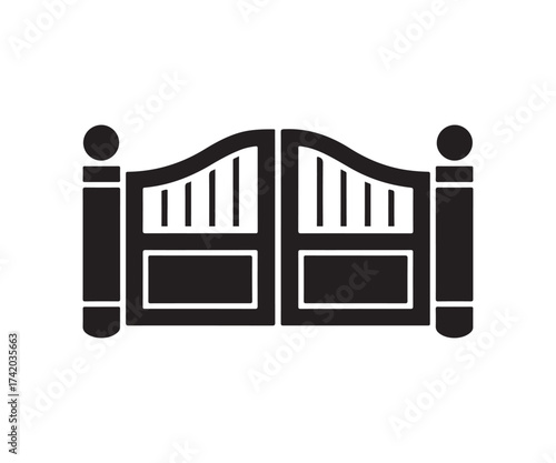 Vector classic ornate double gate with decorative posts and finials