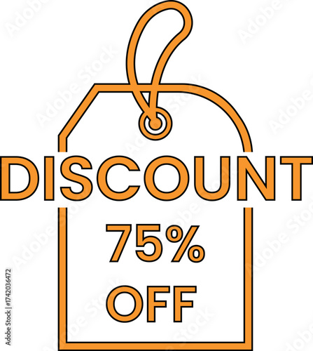 A golden discount 75 off tag, presenting a significant price reduction with a stylish design, suitable for promotional materials and sales events