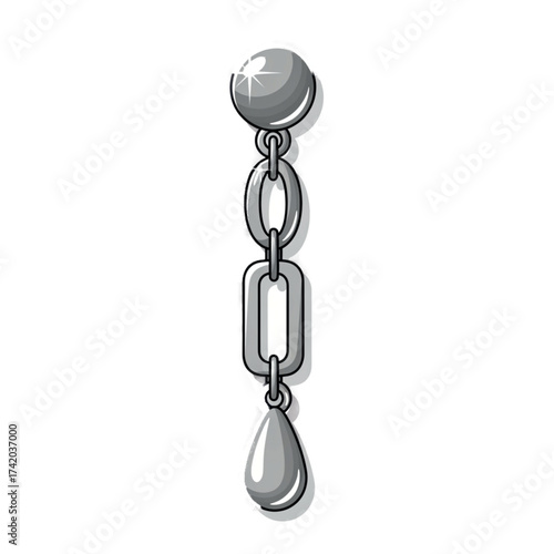 Silver Earring with Chain and Teardrop Pendant.