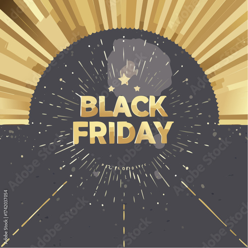 Premium Chic Art Deco Gold Line Black Friday Flyer Vector Design