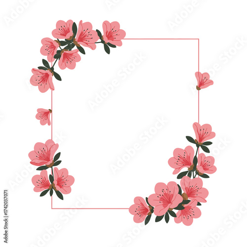 Pink Azalea Flowers Frame Border Design.