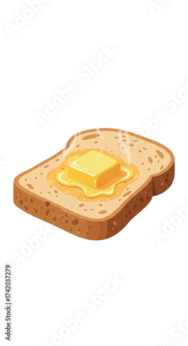 Slice of toast with melting butter and honey.