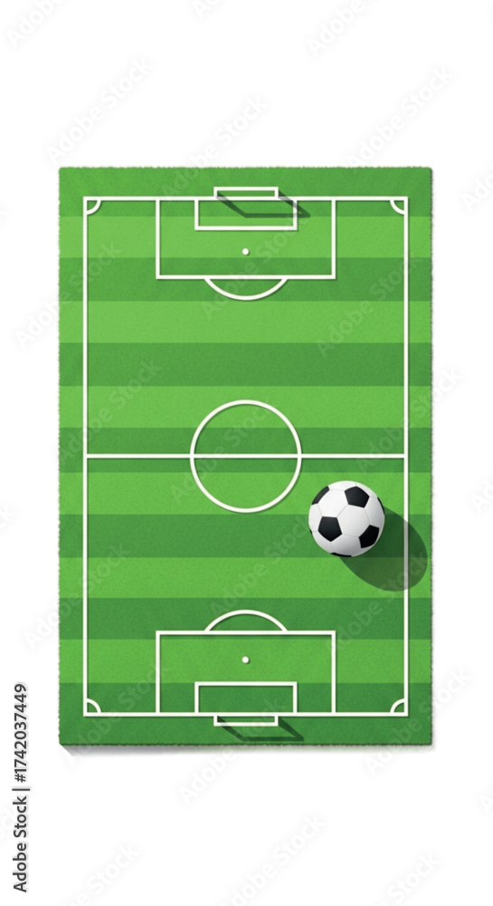 Fototapeta premium Soccer Field and Ball Overhead View.