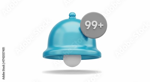 3D Blue Notification Bell Icon with 99 Alert Badge A Symbol of Unread Messages and Important Updates