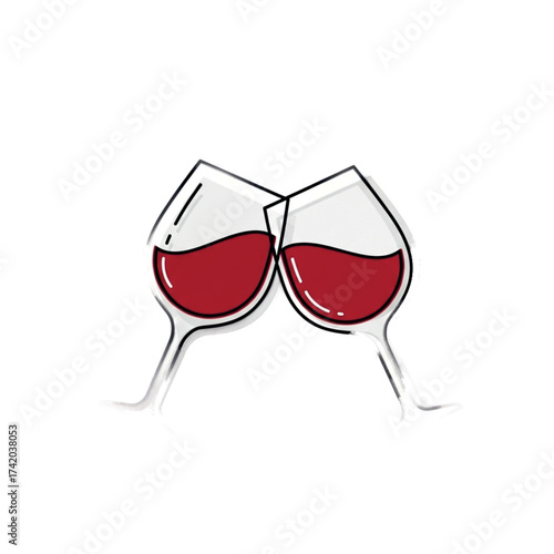 Two glasses of red wine clinking together.