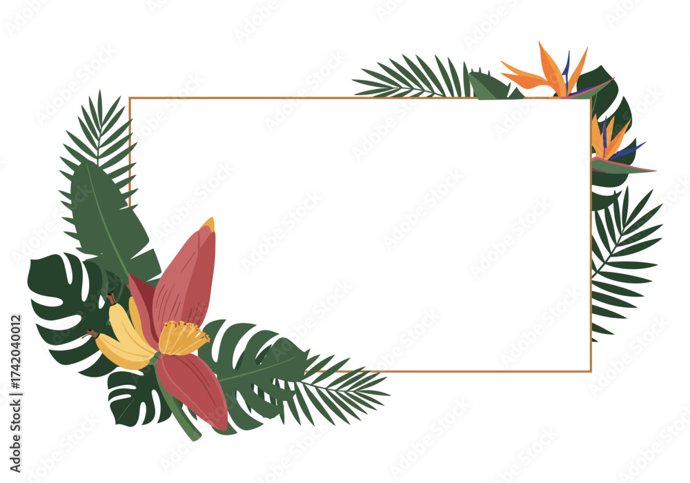 Obraz premium Tropical Floral Frame with Lush Greenery.