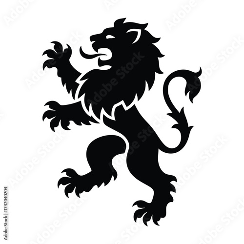 Powerful rampant lion silhouette symbol of strength courage and royalty