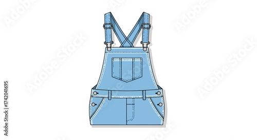 Stylized light blue denim overalls illustration with adjustable straps and pocket design, a nostalgic fashion icon, perfect for various creative