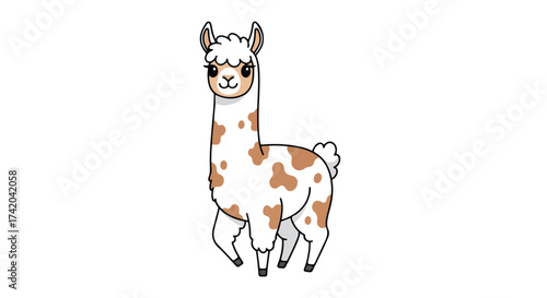 Adorable llama illustration with a cute expression and brown spots against a pristine white backdrop displaying simplicity and charm creating a