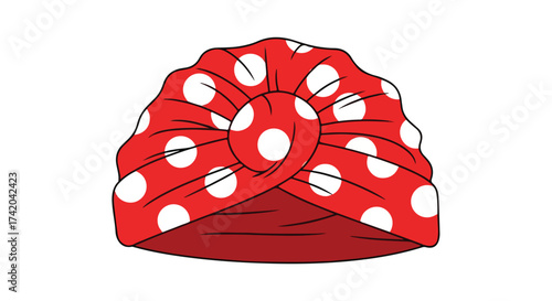 Whimsical red turban with playful white polka dots, a stylish statement piece for fashion-forward individuals and those seeking a touch of vintage