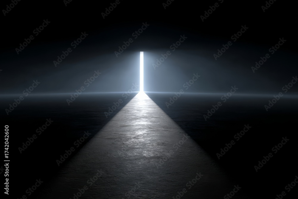 Obraz premium Abstract metaphor of a glowing path cutting through darkness, symbolizing guidance, hope, and progress.