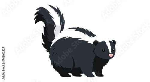 Whimsical woodland wonder: A cute skunk illustration in black and white with playful expression bringing charm and magic into nature's unique design