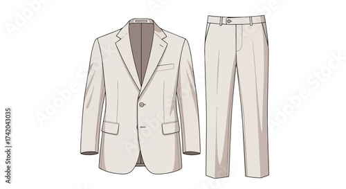 Classic Cream-Colored Suit Fashion Illustration Showcasing Sartorial Elegance and Timeless Style for Formal Occasions and Professional Outfits