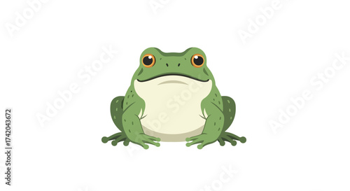 Cartoonish Illustration of a Green Frog Sitting with a Blank Stare on a Plain White Background Ideal for Children's Media or Educational Purposes