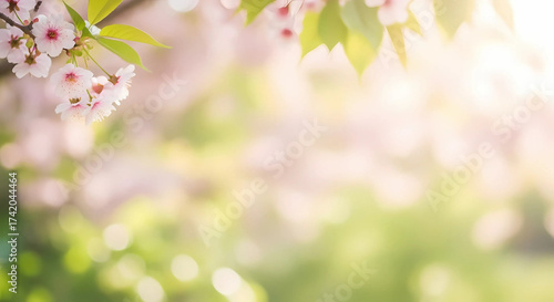 Soft focus blossoms and leaves in a sunny outdoor scene