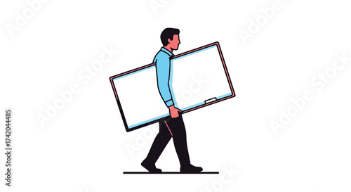 Man carrying whiteboard depicting concept, business, education and presentation with modern design style suitable for presentations and other