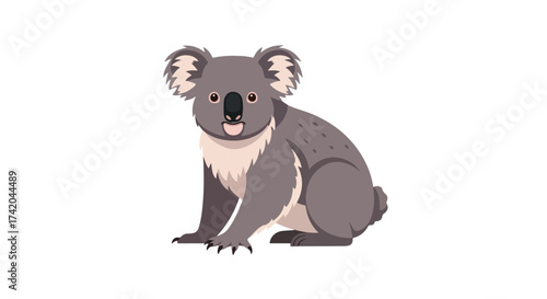 Delightful isolated koala bear illustration showcasing a cartoon style and simplified forms conveying friendliness and charm on a clean white backdrop