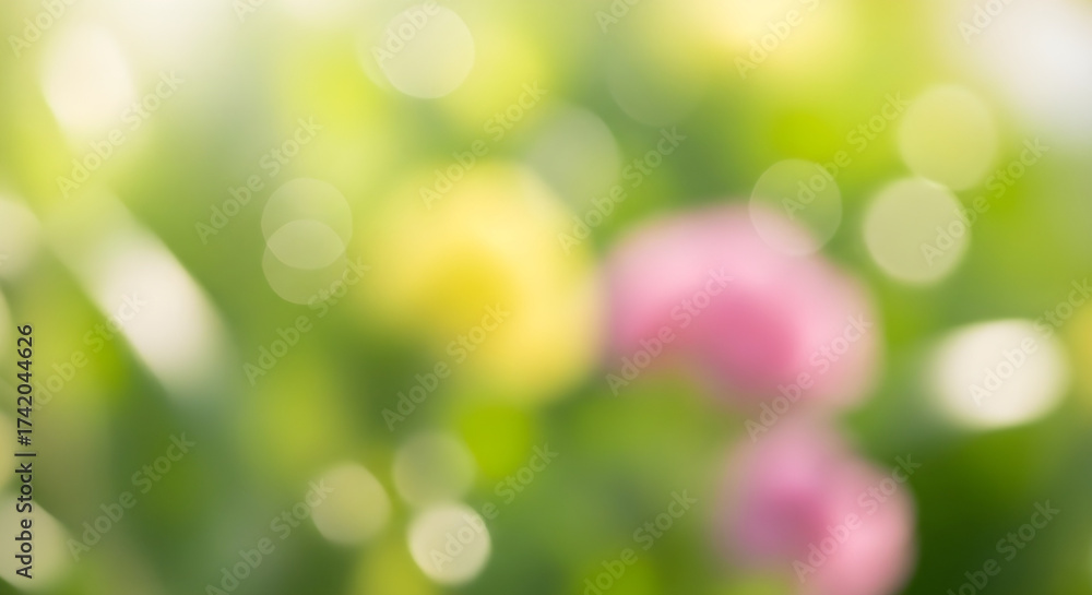 Obraz premium Abstract blurred background of flowers and greenery bokeh