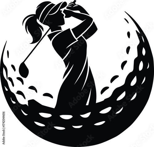 Female Golfer | Woman Golf Swing Clipart | Lady Golfer Sports Vector