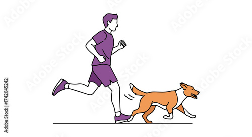 Dynamic duo: a man and his dog enjoy a morning run together on a bright day illustrating companionship and active living