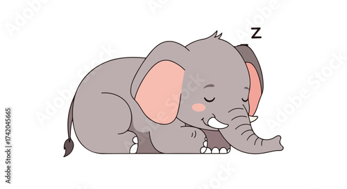 Cartoon elephant taking a nap peacefully, adorable animal character sleeps soundly dreaming of adventures, restful slumber illustration