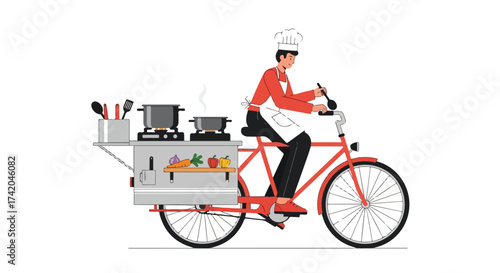 Mobile Culinary Delights: A Whimsical Chef on Wheels Delivering Gourmet Experiences with Speed and Flair, Perfect for Modern and Eco-Friendly Urban