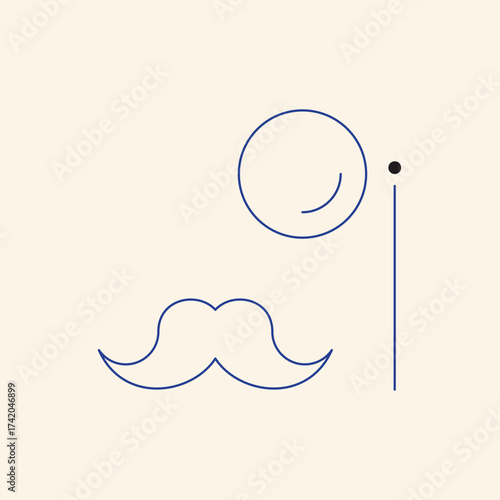 Elegant monocle and mustache design evokes classic sophistication and charm for branding, invitations, and humorous vintage themed graphic projects