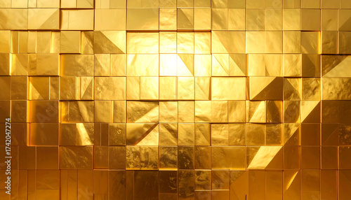 ゴールドカラーの光沢と陰影が融合したモダンで高級感あふれる壁紙背景の表現