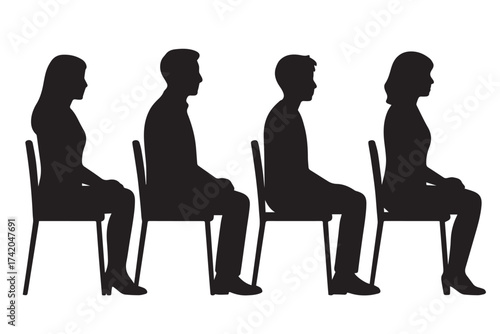 silhouettes of four humans sitting on a chair full vector illustration 