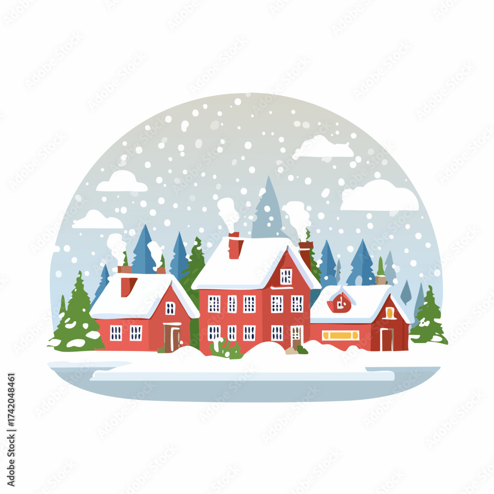 Obraz premium Snow falling over small winter village