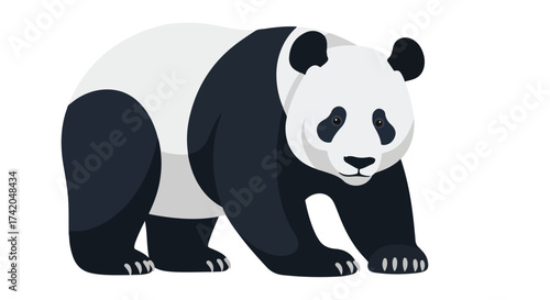 Majestic Panda Illustration: A Bold Cartoon Representation of Wildlife Conservation and Animal Protection with Simple Black and White Design