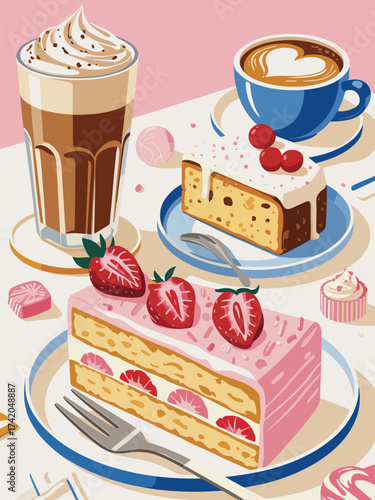 Delightful Dessert and Coffee Scene in Pastel Colors