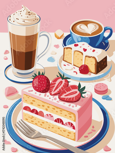 Delightful Dessert and Coffee Scene in Pastel Colors