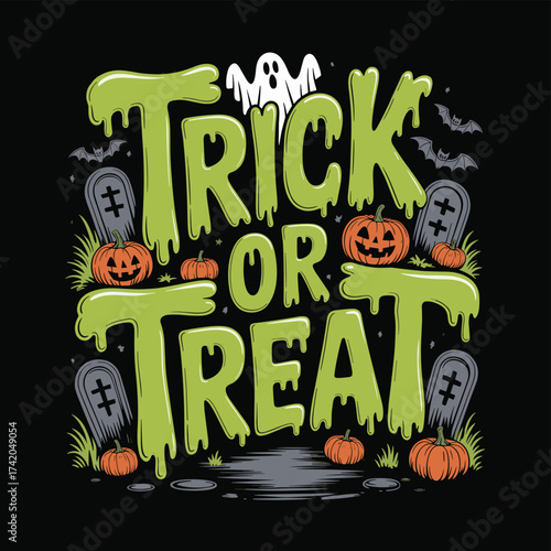 Spooky Halloween Typography with Dripping Green Letters