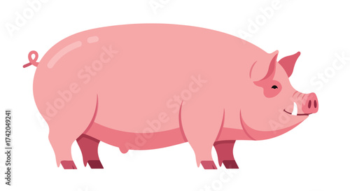 Stylized Pink Pig Illustration for Children's Books or Farm Animal Education 64 characters