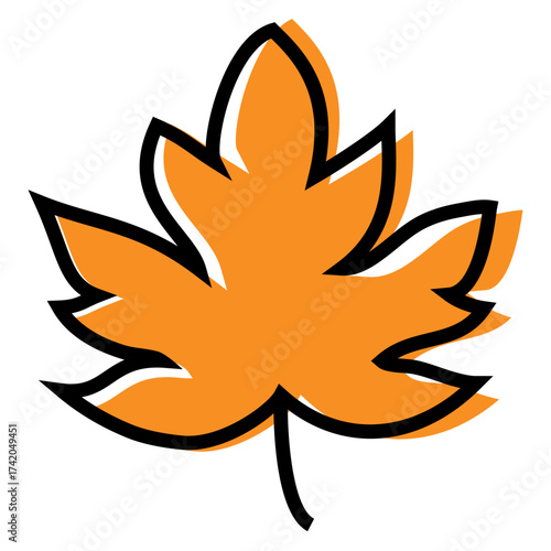 Logo con hoja de arce con líneas y relleno desplazado para felicitaciones y tarjetas del Día de Acción de Gracias