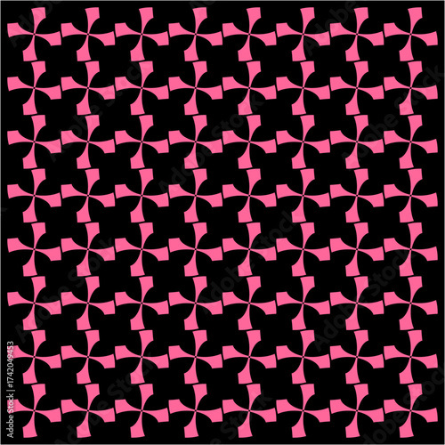 Vivid red pinwheel shapes rotate in rhythmic harmony, forming a hypnotic lattice of continuous movement, symmetry, and captivating geometric balance.