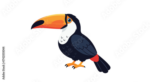 Colorful Toucan Illustration, Cartoon Style, South American Wildlife, Tropical Bird Artwork, Vibrant Plumage, Exotic Species isolated on white