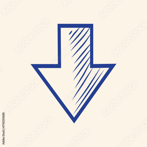 Download now with this hand-drawn blue arrow pointing down, perfect for websites, presentations, and social media, giving a playful and informative vibe