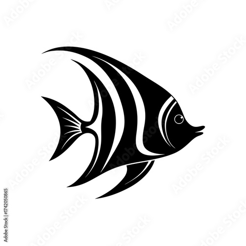 Stylized black and white fish on transparent background silhouette