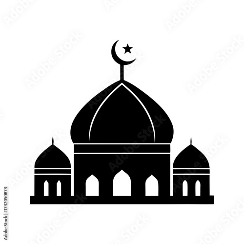 Minimalist mosque dome silhouette with crescent moon islamic architecture vector icon