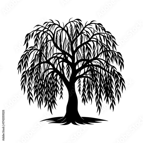 Elegant willow tree silhouette vector illustration scalable graphic artwork for design projects
