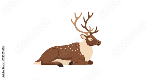 Resting reindeer illustration, a peaceful portrayal of wildlife in its serene state, showcasing gentle features and a calm demeanor captured in a
