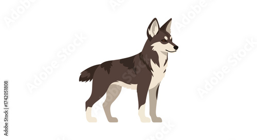 Stylized canine depiction showcasing distinctive coloration and elegant posture in isolated presentation