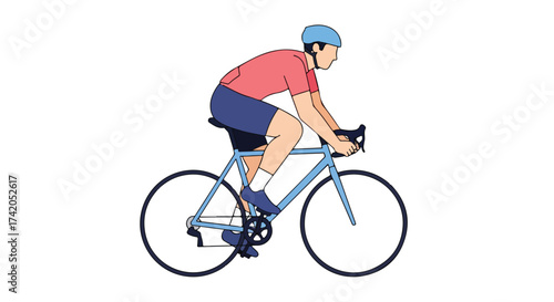 Cyclist illustration, person riding blue bicycle, active lifestyle visual, outdoor recreational illustration, biking exercise depiction