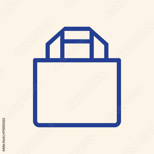 Modern blue shopping bag outline icon for retail business promotion or sale announcement on soft neutral background perfect for social media campaign