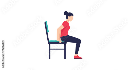 Conceptual illustration showcasing a woman performing chair dips exercise for strength training and fitness routine at home exercise routine