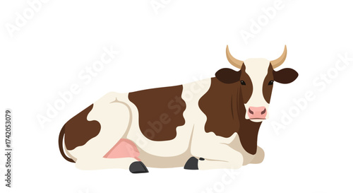 Resting Holstein Cow Illustration: A Detailed Vector Representation of a Dairy Animal in a Relaxed Pose on a White Background
