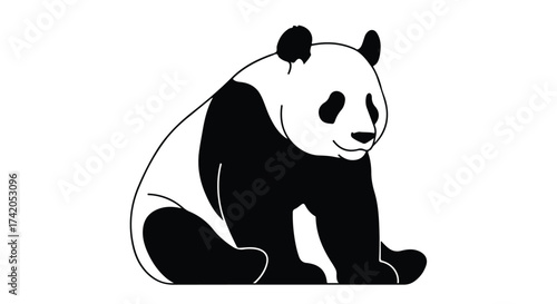 Monochrome minimalist depiction of a serene panda, embracing simplicity and elegance in animal illustrations artistic composition