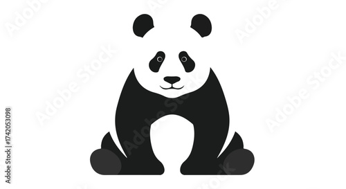 Stylized panda bear illustration, featuring simplified shapes and a limited black and white color palette creating a modern appearance
